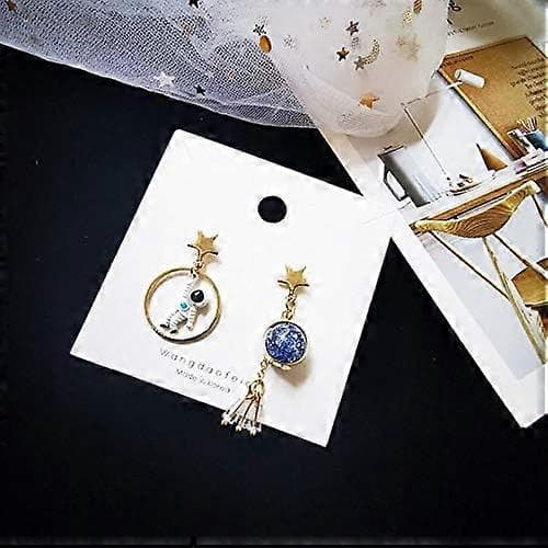 Cosmic Series Saturn Asymmetriske Astronaut Drop&Dangle Øreringe til Kvinder, Måne Planet Stjerne Øreringe til Piger