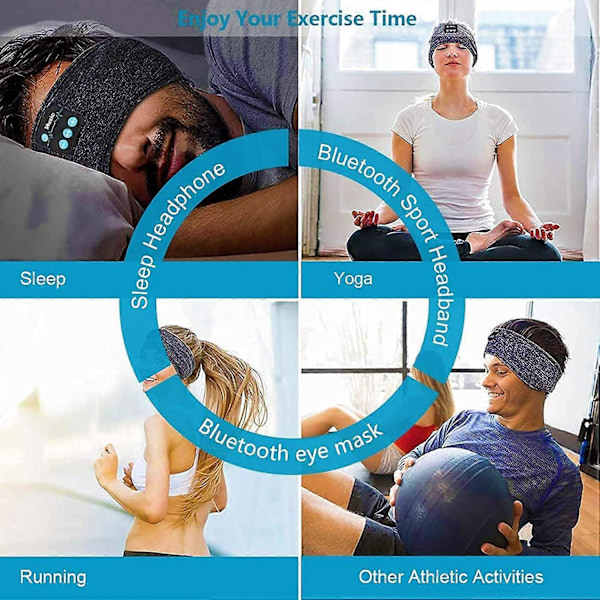 Trådlösa Sovhörlurar, Sport Bluetooth 5.0 Pannband med Mikrofon, Unisex Pannband Musikhörlurar, Sovmask för Sömn, Jogging, Promenader, Yoga