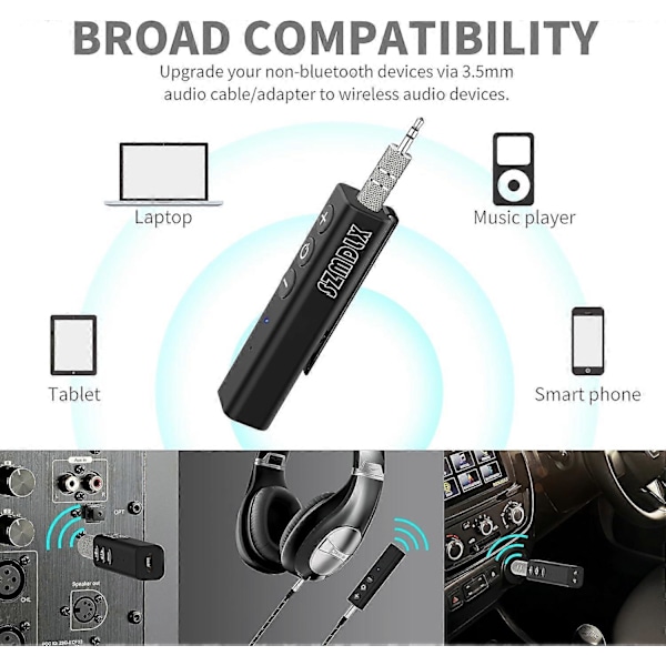 Bluetooth 5.0 -vastaanotin, kannettava klipsikiinnitteinen langaton audio Aux -sovitin Bluetooth-autosarja (ääniavustaja, A2DP, sisäänrakennettu mikrofoni kotiin ja autoon