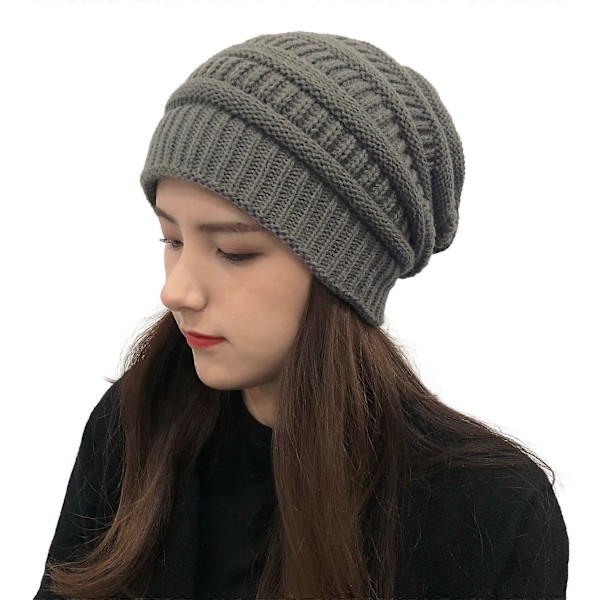 Vinterstrikkede Beanies til Kvinder, Silke Satinforet Tyk Hue Blød Strækbar Kabelstrikket Varm Slouchy Beanie Hue