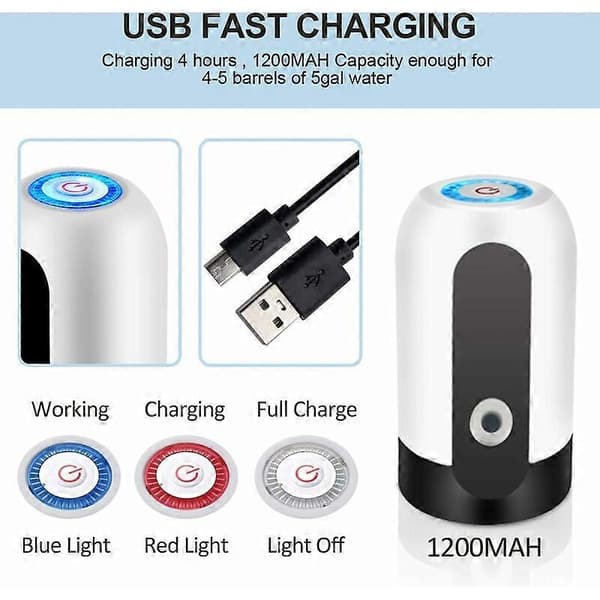 Vattenpump, elektrisk vattenflaskpump, USB-laddande automatisk dricksvattenpump för universalflaska, bärbar vattendispenser för camping