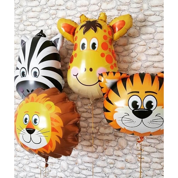 18 Pakke Jungel Safari Dyr Hode Folieballonger Tiger Zebra Giraff Løve Ku Ape Ballonger Sett For Jungel Safari Dyreliv Tema Bakgrunn Barn Fødsel