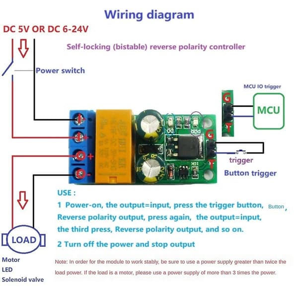 DC6-24V 2A Självspärrande Bistabil Polaritetsomvändare Relämodul DR55B01 Motor Framåt/Bakåt