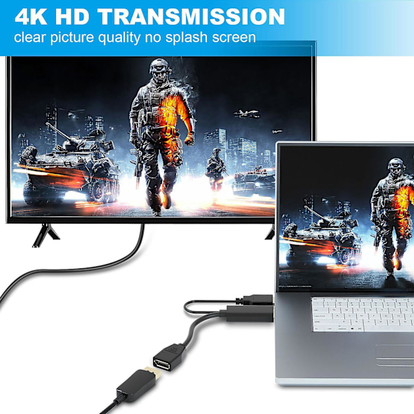 Mini Bærbar DisplayPort 4K 30Hz Audio Video Adapter Konverterkabel for Bærbar PC HDTV Monitor
