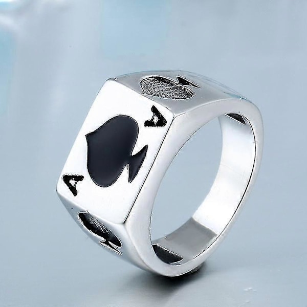 Herr & Dam Ring i Rostfritt Stål - Spader Ess - Silver & Svart