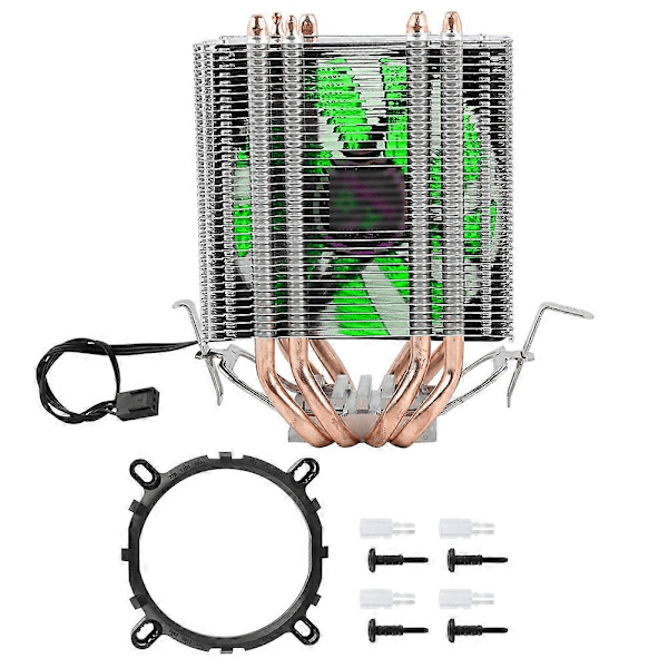 4 Värmerör CPU Fläkt Radiator Kylare Kylfläns För Intel LGA 1155/1156/1366 (Grönt Ljus) YEMMA