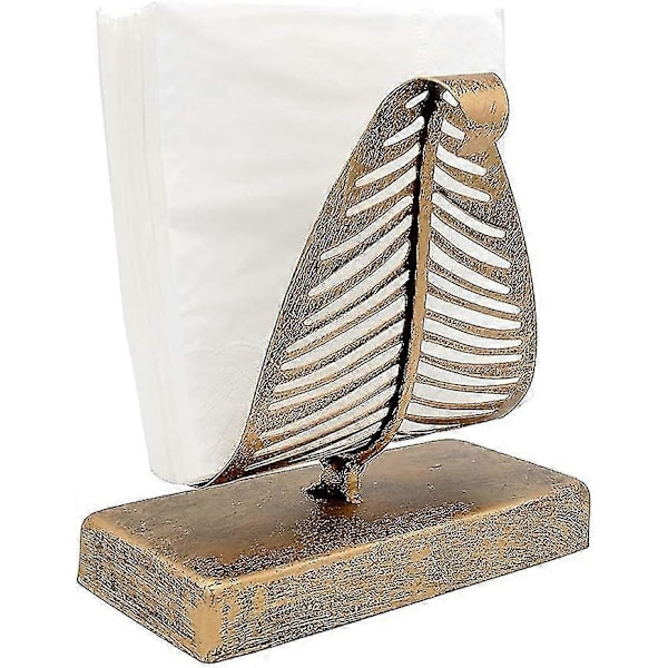 Fritstående Moderne Servietholder med Bladdesign, Bordplade Tissue Dispenser, Bordplade Serviet Opbevaringsorganisator Bronze