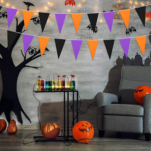 Halloween-banderoll Svart Lila Orange Triangelbanderoll Halloweenfest Hängande 5 Stycken