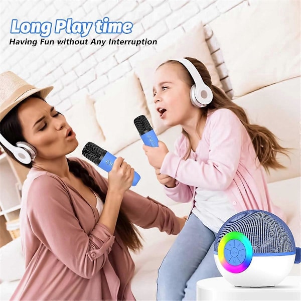 Mini Karaoke Maskin med 2 Mikrofoner, Bærbar Bluetooth Mikrofon Sang Leker med LED Lys, Julegave