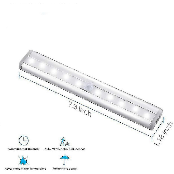 10 LED Rörelsesensor Lampor Magnetiska Under Skåp Lampor Strip