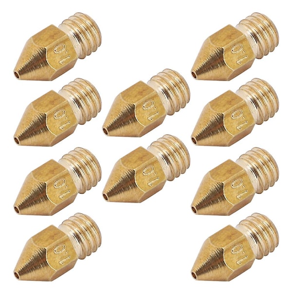 10 stk. 1 mm messing ekstruderdyse til Mk8 3D-printer - 1,75 mm