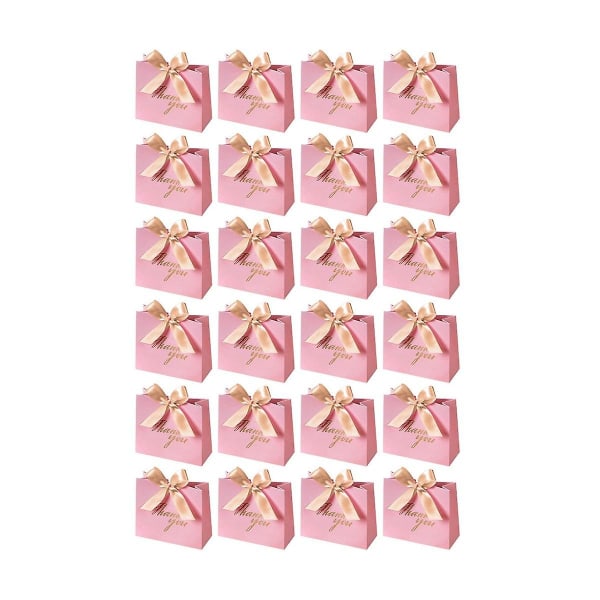 24pack Small Thank You Gift Bag Party Favor Bags Treat Boxes With Gold Bow Ribbon, Paper Gift Bags