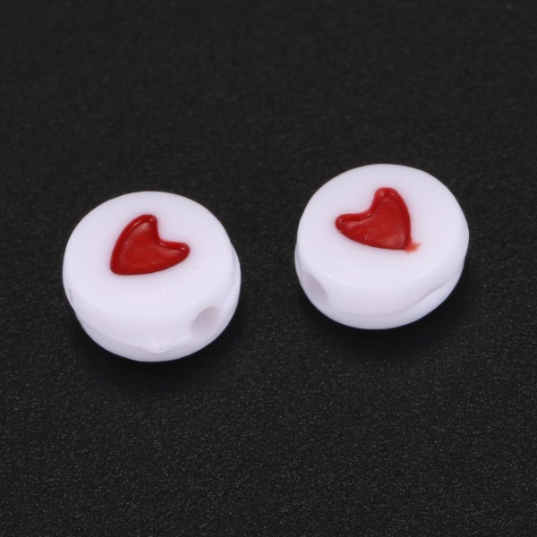 500 kpl Valkoinen Punainen Love Heart Akryyli litteät pyöreät helmet 7mm (2/8") Halk.