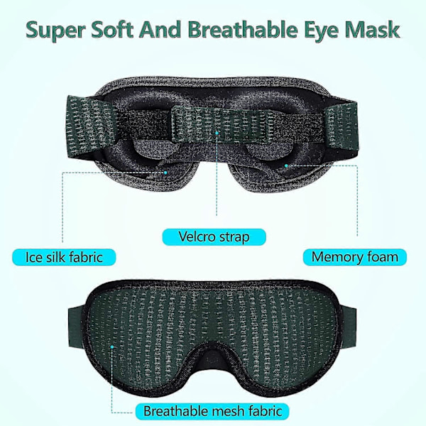 Natmaske Sovemaske Blindfold Nat Cahce Øjne Til Sovning Memory Foam 3d Konturformet Pasform, grøn