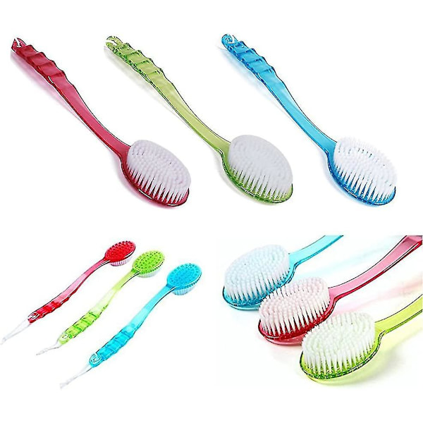 3-pack Långskaftad Plastbadborste Hudrengöring Rygg Scrubber Massagerborste Present