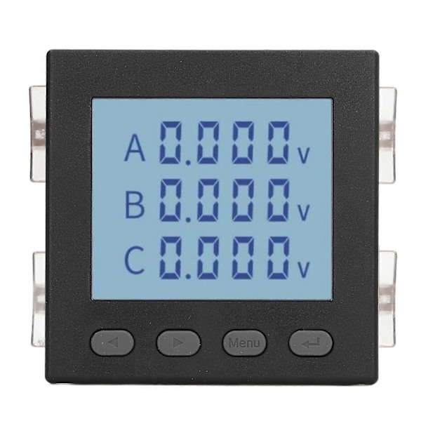 Sort Smart 3-faset Spændingsmåler LCD-Display Intelligent ABS Flammehæmmende Kabinet Voltmeter AC220V YEMAA