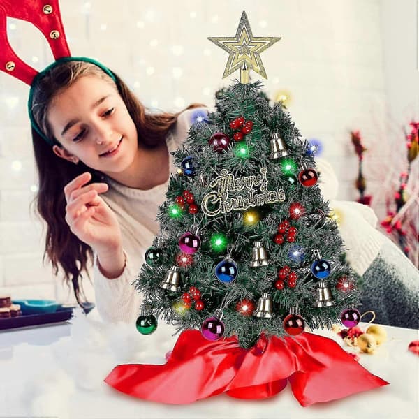 Juletræ til skrivebord, 45CM mini kunstigt juletræ med gul stribe, til skrivebordsferie