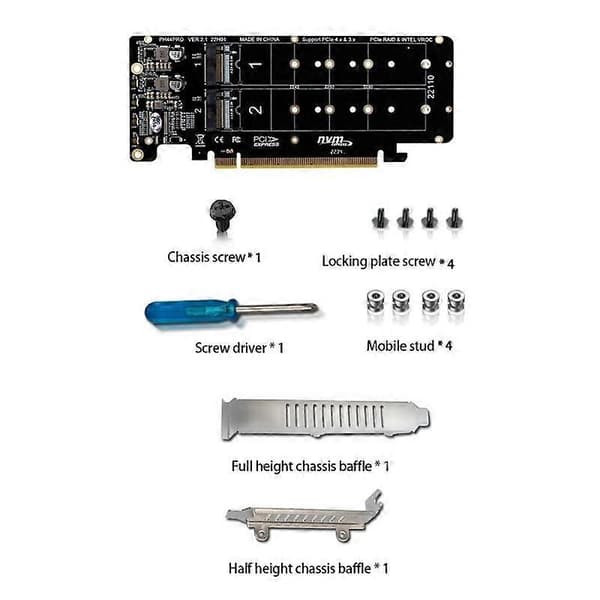 PCIE 4.0 Dubbel-Disk PCIeX16 till M.2 M-Key NVME SSD Expansionskort, Stöder 4 NVMe M.2 M Key 2280 SSD