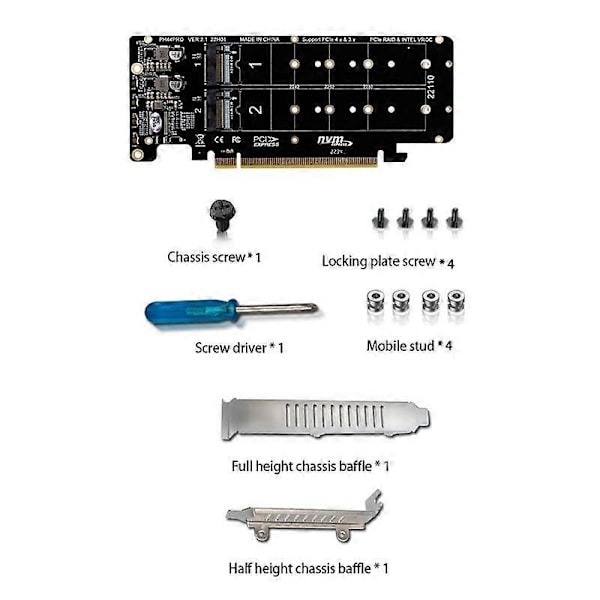 PCIE 4.0 Kaksi Levyä PCIeX16 - M.2 M-Key NVME SSD Laajennuskortti, Tukee 4 NVMe M.2 M Key 2280 SSD -levyä