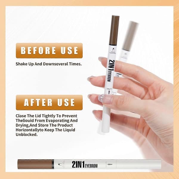 2-i-1 Ögonbrynspenna med Gel, 3D Microblading Ögonbrynspenna med 4 Spetsar & Borste Black