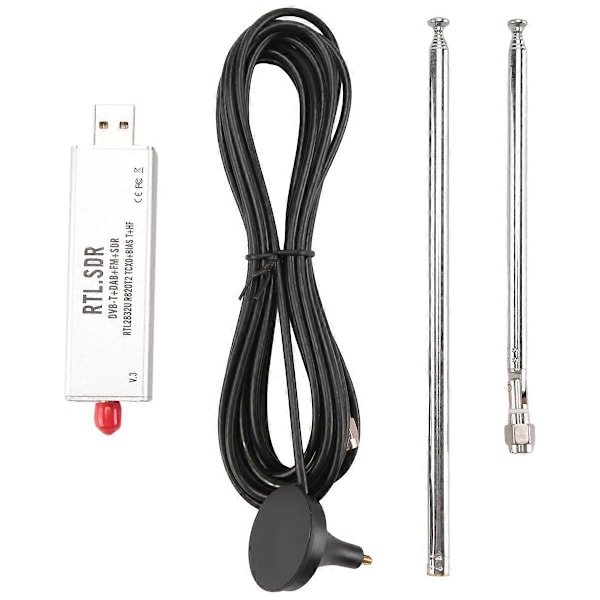 RTL-SDR R820T2 V3 RTL2832U Tuner + Teleskopisk Antenne Tuner + Antennebase