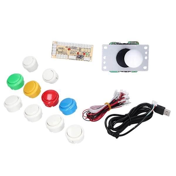 DIY Spillkonsoll Kit Enkel Elektroplettering Rocker LED Knapper Sett for Arkadespillkonsoll Enkelt Sett Hvit
