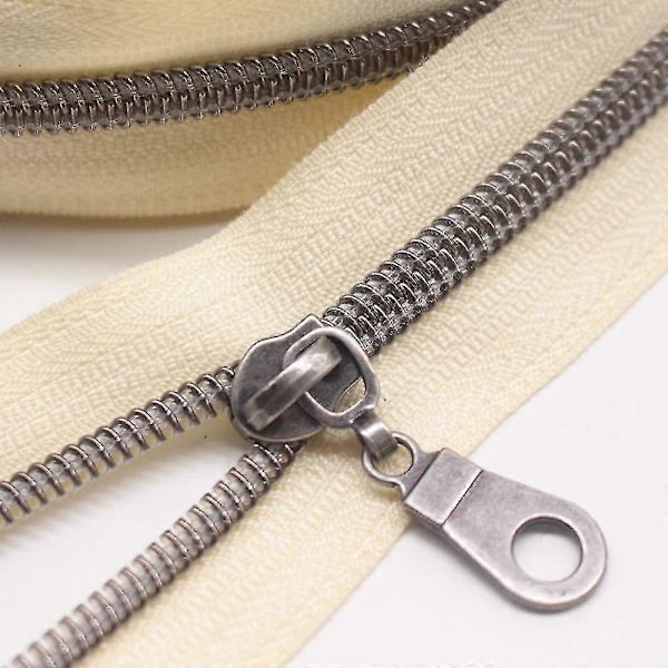 Gunmetal Metallic Nylon Dragkedja Per Meter Bulk Dragkedja Rulle 10 Meter Med 25st Dragskor För DIY Sömnad Hantverksväskor (beige)-AM