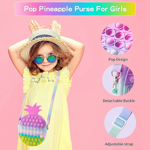 Pop Ananas Väska Fidget Leksaker för Flickor, Stor Regnbåge Pop Fidget Väska, Färgglada Tryck Bubbla Stress Relief Sensoriska Leksaker, Handväska Bästa Födelsedagspresent
