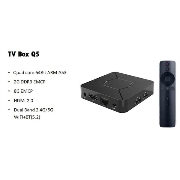 Q5 Mini Smart TV Boks 2.4G/5G WIFI BT5.0 2G 8G 100M Android 10.0 TV BOKS Mediaspiller Allwinner H313 4K HDR EU PLUGG