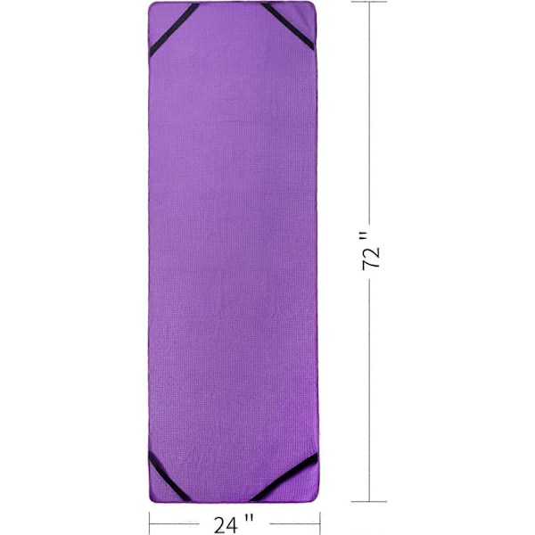 Mikrofiber Hot Yoga Håndklæde Måtte med Skridsikker Silikone Grip og Sikre Elastiske Stropper, 61 x 183 cm (Lilla)