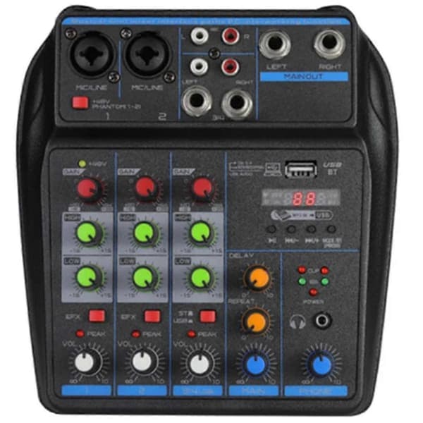 4-kanals Audio Mixer Mini Lydmixer Bluetooth 48V Strømforsyning til Musik DJ Optagelse Karaoke System