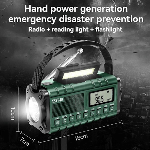 Intelligent Nödradiomottagare Multifunktion Handdriven USB-laddning Solcellsladdning Lagring