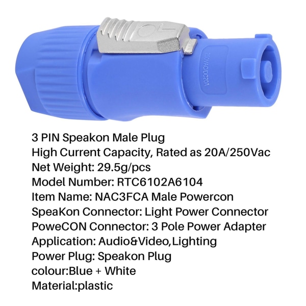 10 stk/parti Nac3fca Speakon Plugg 3 Pins hann Powercon Connector 20a 250v AC Power Plug Connector Blå