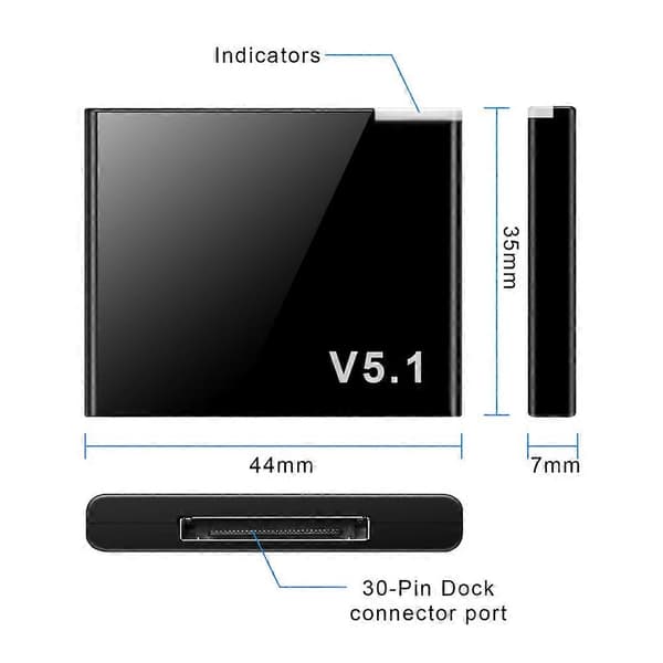 Opgraderet Version 30 Pin Bluetooth 5.1 Audio Receiver A2DP Musik Mini Trådløs
