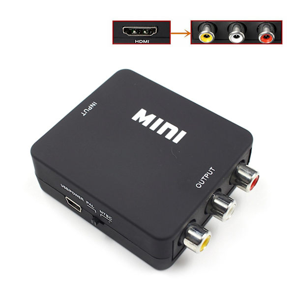 Mini Composite 1080P HDMI-kompatibel till RCA Audio Video CVBS AV Adapter Konverter för HDTV