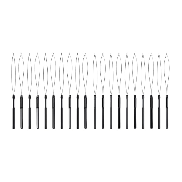 20 stk Hair Extension Loop Threader Krogværktøj og Perleværktøj Sort Loopthreader til hårforlængelse O