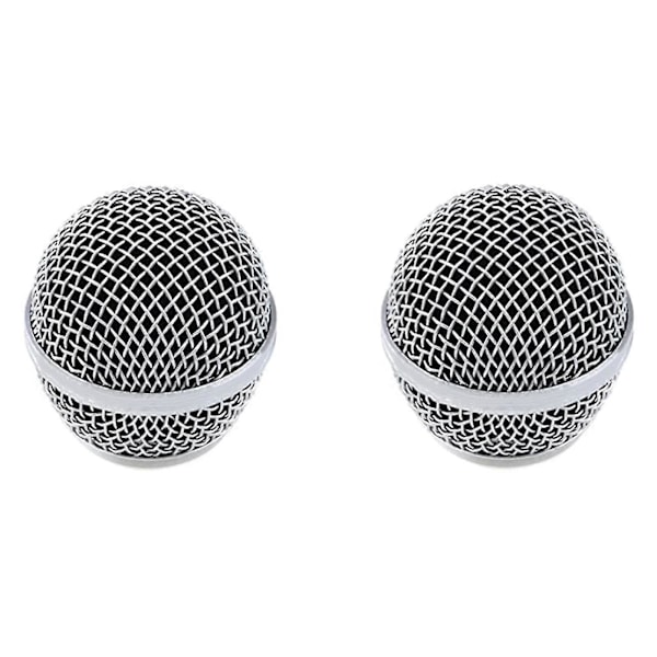 Kuglehoved Mesh Mikrofon Grill Til Shure Pg58 Pg48 Udskiftningstilbehør 2 stk. sølv