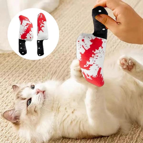 Knive Katte Legetøj med Katteurt - Horror Knive-Formet Blodigt Design Plyslegetøj Skeleton