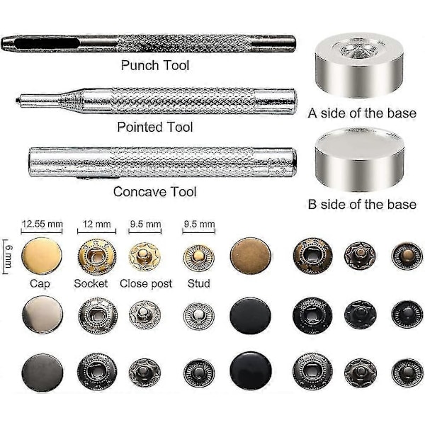 Tryckknappar Set, 120 Set Metall Tryckknappar Med Håltång Och 4 Delar Fixeringsverktyg För Klädreparationer, 6 Färger -Ay
