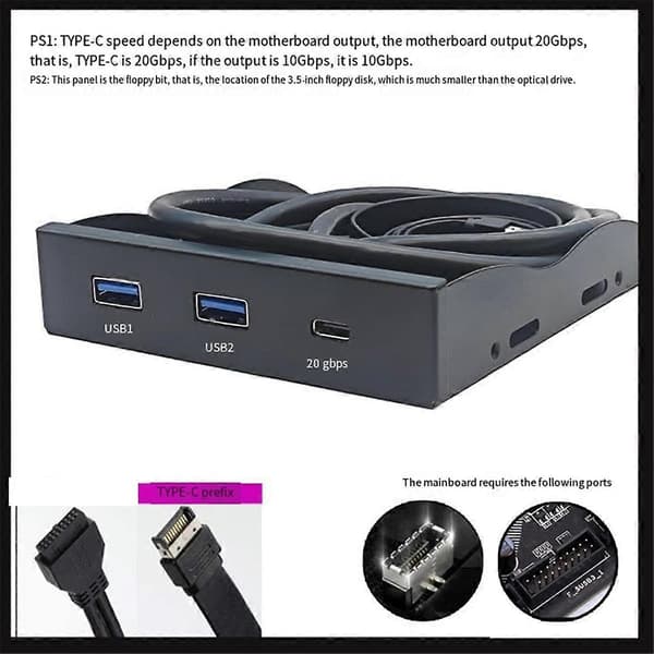 3,5 tommer Desktop Floppy Bay Frontpanel med 2 X USB 3.0 Type-A