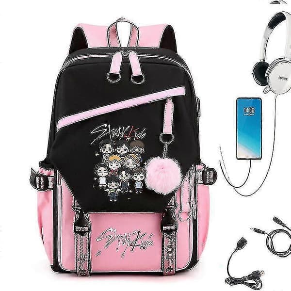 Stray Kids Combo Around The Same USB Rygsæk Skoletaske Rygsæk Koreansk Student Mænds Og Kvinders Tasker