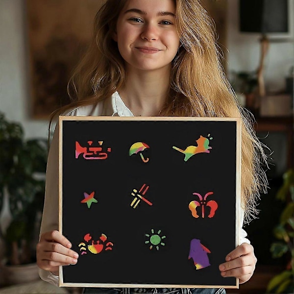 Scratch Paper Kunstsett, Svart Håndverksett for Gaver DIY Malingspill Bursdag Jul Lekegaver
