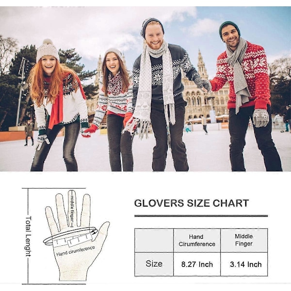 2025 Lämpliga Damstickade Handskar Pekskärm Vinter Snö Blommönster Varma Vantar Unisex