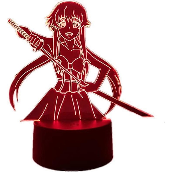 3D Lampe Anime Future Diary Yuno Gasai Figur Nattelys Berøring/Fjernkontroll 16 Fargeendringer LED Illusionslys Soveromsdekor Manga USB Bordlampe