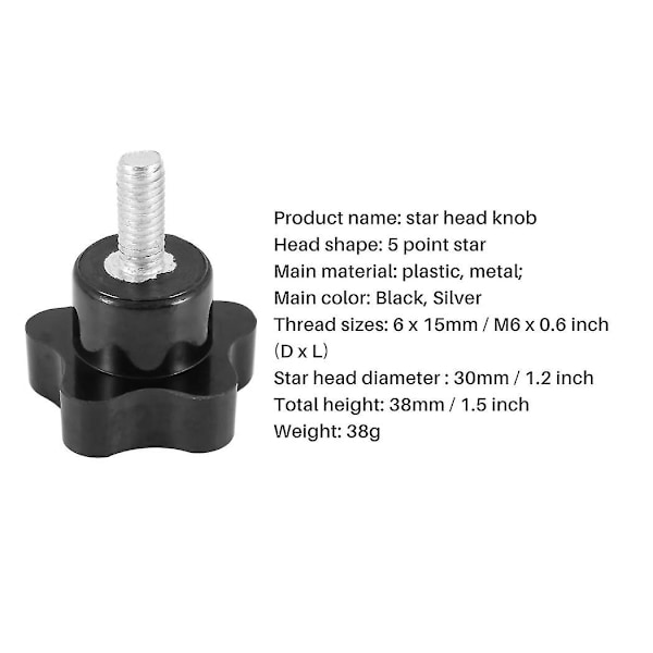 M6 x 15 mm Uroskierre Ruuvi Tähtipää Ruuvikahva Musta 2 kpl