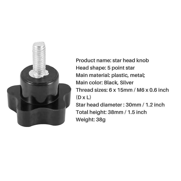 M6 X 15mm Hanskruestjerne med hangevind Sort 2 stk