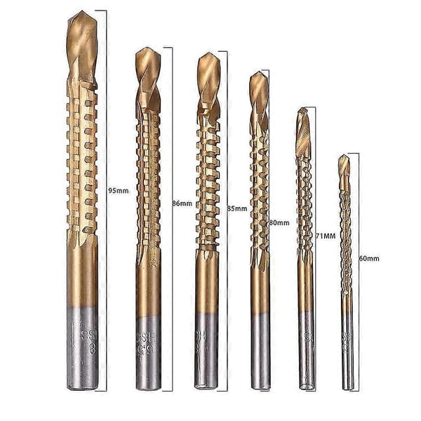 6 stk. Titanium Drill Sag Bits Sett, Hss Serrated Bit Hullboring, 3-8mm Snekker Buesag Bor