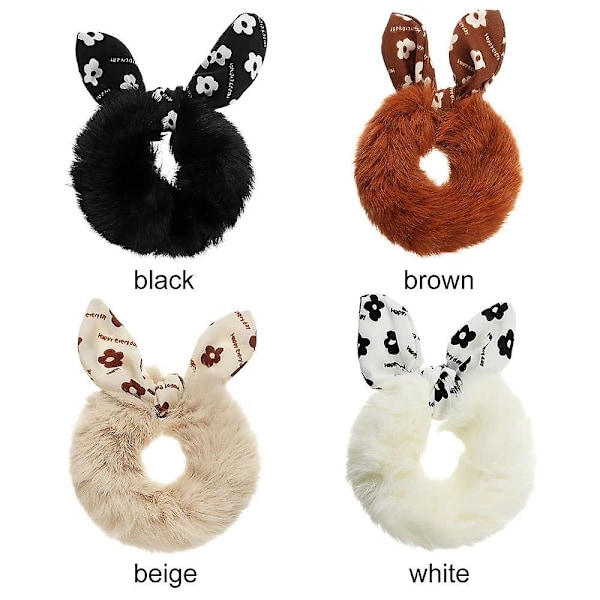 Sød Elastik Hårelastik Fluffy Hestehaleholder Hår Elastik Stor Tarm Hårring Sløjfe Hårreb Kaninører Plys Hårslynge (beige)
