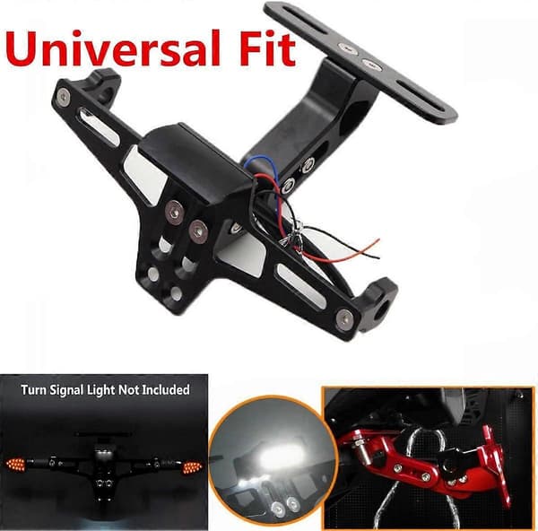 Universal CNC Aluminium Motorcykel Nummerpladeholder Beslag Med LED Lys, Sort