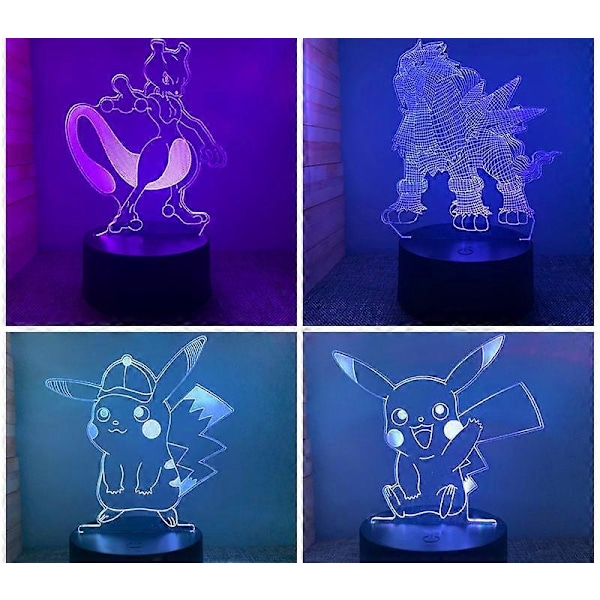 SBSG Anime Pokémon 3D Nattlampa USB Sänglampa Touch Fjärrkontroll Kreativ Presentlampa B Svart Fjärrkontroll Touch 16 Färger